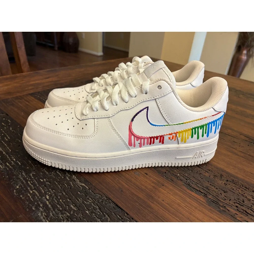 Nike Air Force 1's Custom Rainbow Drip Hand Painted Sneakers Unisex Size 7 RARE